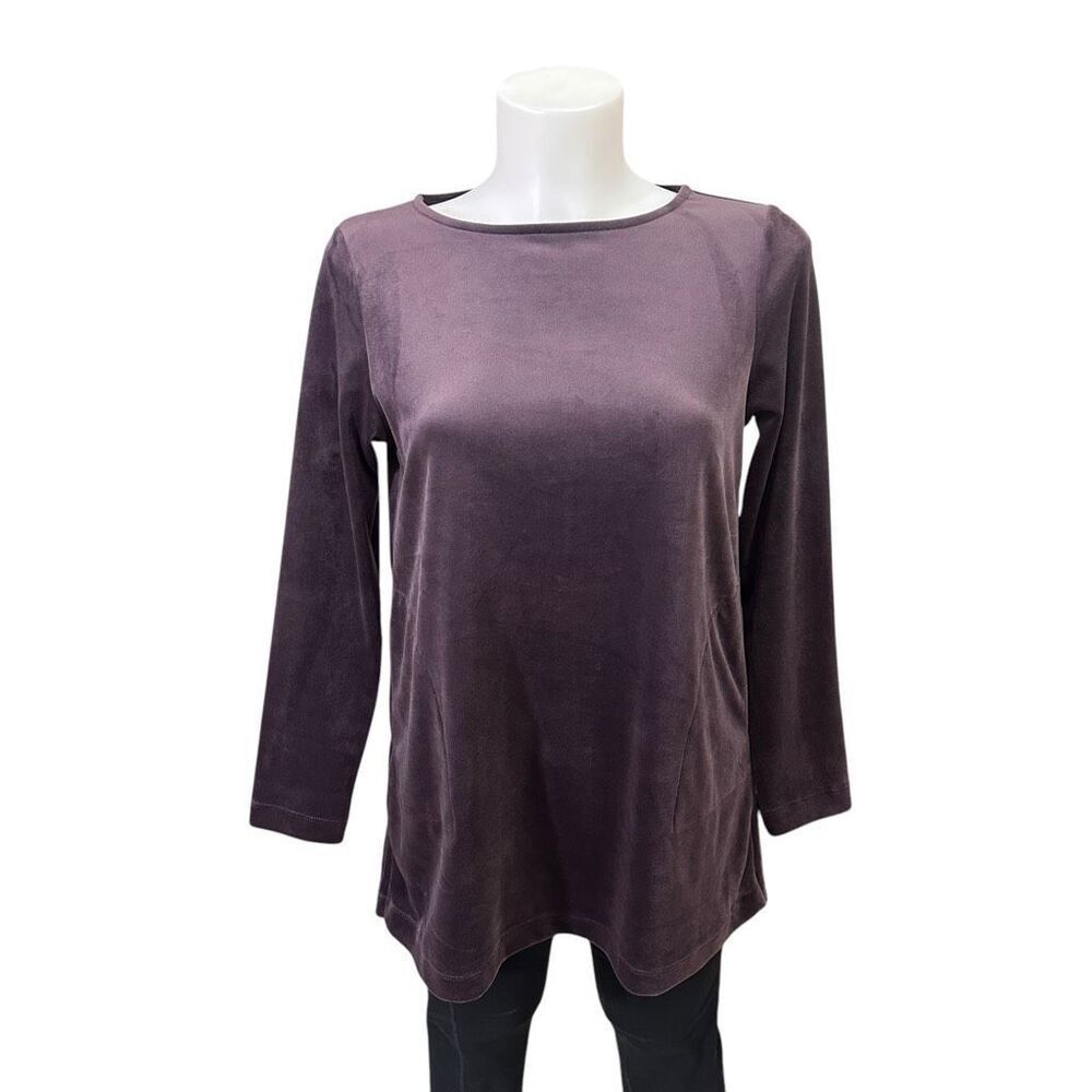 Purejill  by J.Jill Rum Raisin Velvet Longsleeve Roundneck Tee Xs Petite‎ New